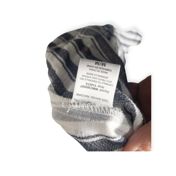 Striped Pleione Womens Button-Up Blouse M Navy/White - Picture 6 of 6